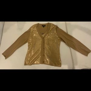 ST JOHN GOLD SEQUIN 2 PIECE CARDIGAN SET XL